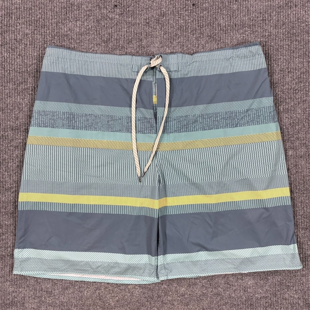 True Nation Swim Trunks Men 3XL Blue Green Striped Board Shorts Drawstring Beach